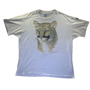 Vintage Explorations Cougar Wildlife Graphic T-Shirt Mens XL White Nature Tee